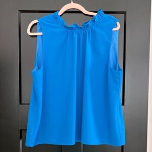 J Crew Blue Ruffled Collar Sleeveless Blouse. Back Key Hole Closure. Size XL